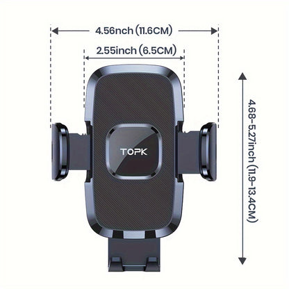 TOPK Car Air Vent Phone Mount with Adjustable Clamp Cradle, Black ABS Smartphone Holder for Compatible Vehicle Vents and Navigation Screen Positioning