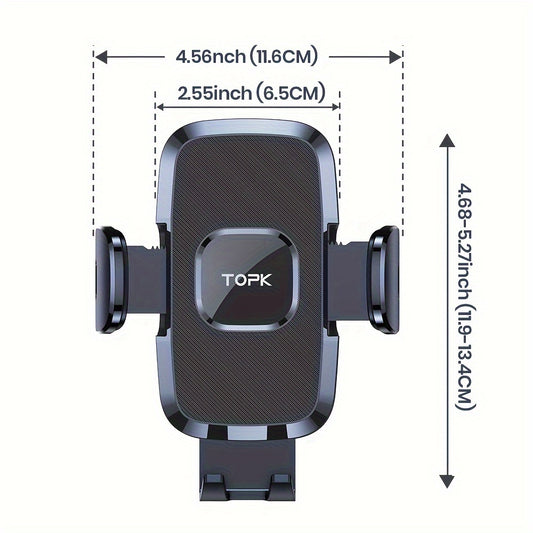 TOPK Car Air Vent Phone Mount with Adjustable Clamp Cradle, Black ABS Smartphone Holder for Compatible Vehicle Vents and Navigation Screen Positioning