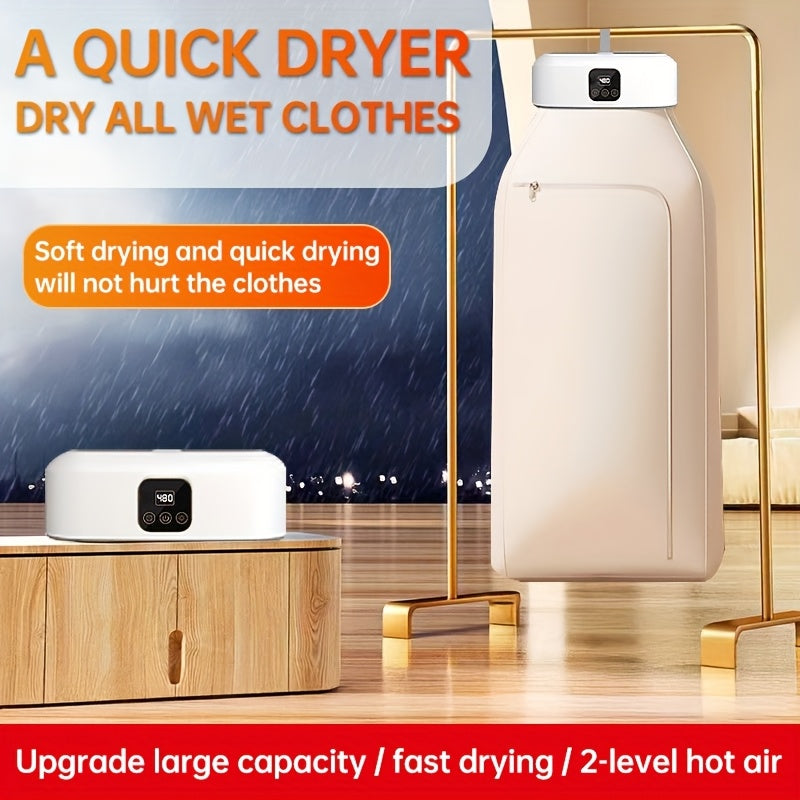 Bag-Style Portable Clothes Dryer with Listed 110V US Plug, White Laundry Care Device with Drying Bag for Compatible Garments in Apartments and Small Spaces