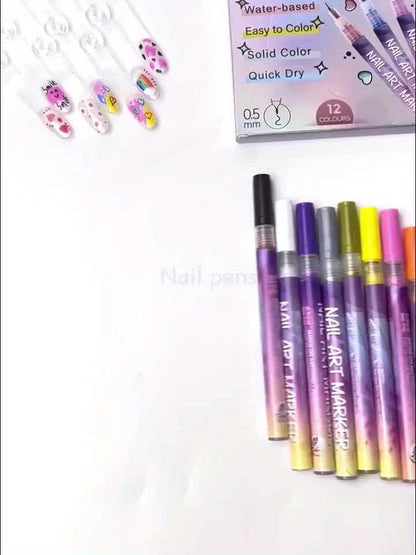 24-Color Nail Painting Pen Set with Quick-Drying Formula and ABS Plastic Barrels, Detail Drawing Tools for Adult DIY Doodle Manicures at Home or Salon