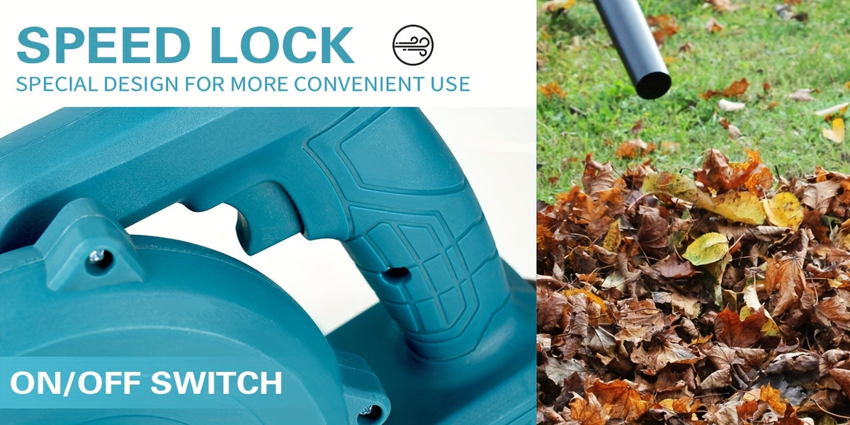 Blue and Orange Cordless Handheld Leaf Blower with Listed 21V Lithium Battery and Extension Tube, One- or Two-Battery Options for Yard and Garden Cleanup