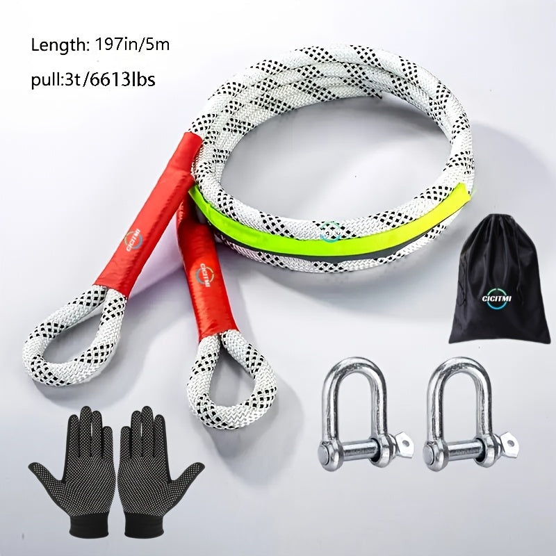 Tow Rope and Steel U-Hook Set with Listed Polyamide Rope and Two Hooks, 16FT Purchase Options for Vehicle Equipment with Load Ratings Requiring Verification
