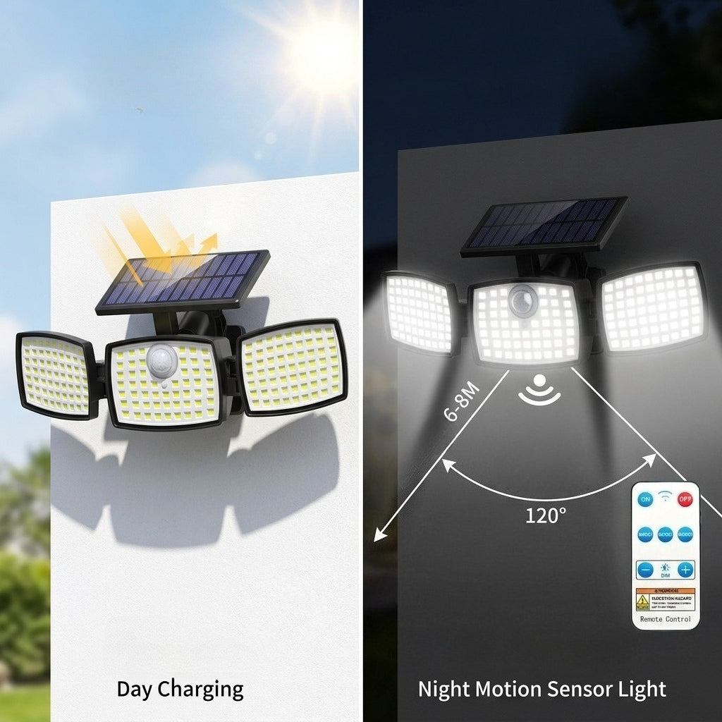 179-LED Solar Motion Sensor Lights with Three Adjustable Heads, Remote Control and Three Modes, Listed 2500 Lm Output in 2- or 4-Pack Options for Yard and Patio