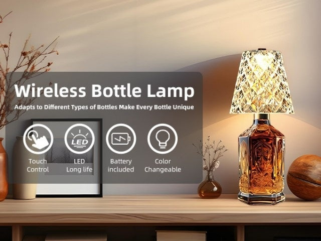 Rechargeable LED Bottle Table Lamp with Dimmable Lighting and Acrylic Lampshade, Crystal Style, Quantity 2 Option for Office and Wine-Themed Decor