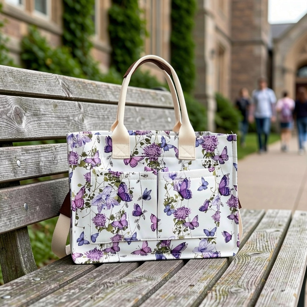 Butterfly Tote Bag for Women with Multi-Pocket Shoulder Satchel Design, Everyday Handbag for Work, Books and Travel in Four Color Options, Bag Only