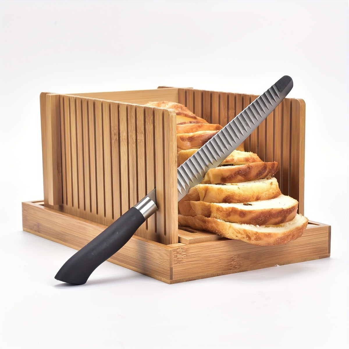Foldable Bread Slicer with Crumb Tray, A1 Bread Cutting Board and Crumb Collector for Home Loaf Preparation, Kitchen Counter Organization and Storage