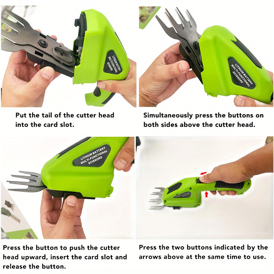 Electric Handheld Grass Shear in Green with USB-C Rechargeable Battery Operation, Listed 2-in-1 Grass and Hedge Trimming Functions for Lawn and Garden Maintenance