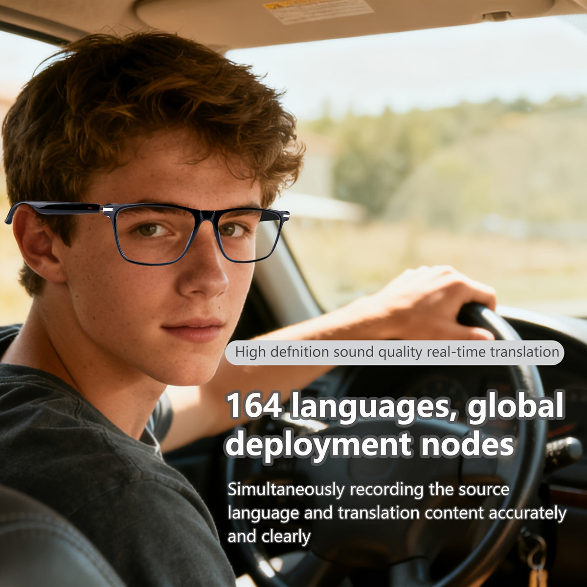 160 Language Translation Smart Glasses, AI Audio Glasses with ChatGPT, HD Calls & HiFi Music, Built-in Mic & Speaker, Photochromic Lenses, Real-Time Translator Eyewear for Travel, Meetings, Men & Women