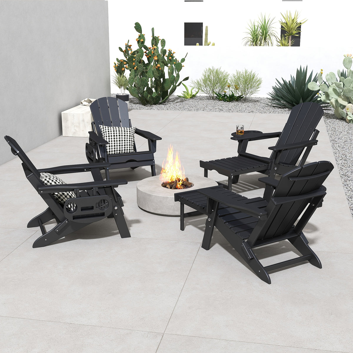 Adjustable Adirondack Chair by FOOWIN in HDPE for Patio, Lawn and Garden Seating, Single or Two-Chair Options with Selected Footrest-Free Configurations