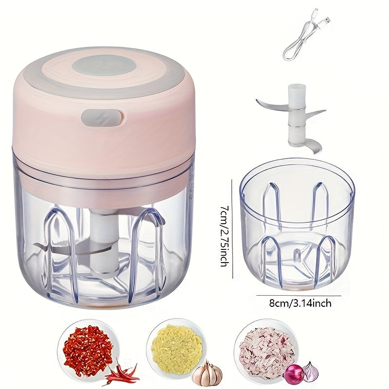 Cordless Mini Garlic Chopper, USB Electric Food Prep Tool with 500ml, 8.45oz Three-Blade and Set Options in White, Green or Pink for Small Kitchen Tasks