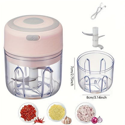 Cordless Mini Garlic Chopper, USB Electric Food Prep Tool with 500ml, 8.45oz Three-Blade and Set Options in White, Green or Pink for Small Kitchen Tasks