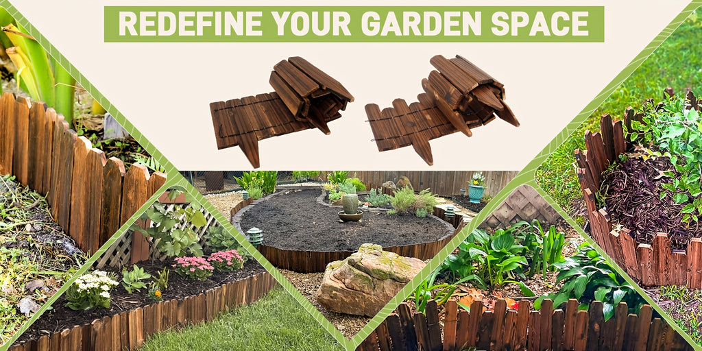 Wooden Garden Edging Border with Listed 47.2-Inch Length, Wire-Connected Decorative Picket Design for Flower Bed Outlines, Curved Paths and Landscape Accents