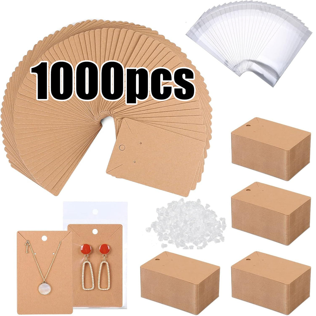 Self-Adhesive Jewelry Display Card Kit, Listed 1000-Piece Assortment with 400 Cards, 400 Clear Bags and 200 Earring Backs for Small Business Packaging