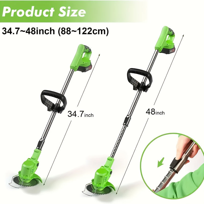 Foldable Cordless Weed Trimmer with Listed 21V Power and Two Lithium Batteries, Handheld Electric Grass Cutter in Four Color Options for Home Garden Maintenance