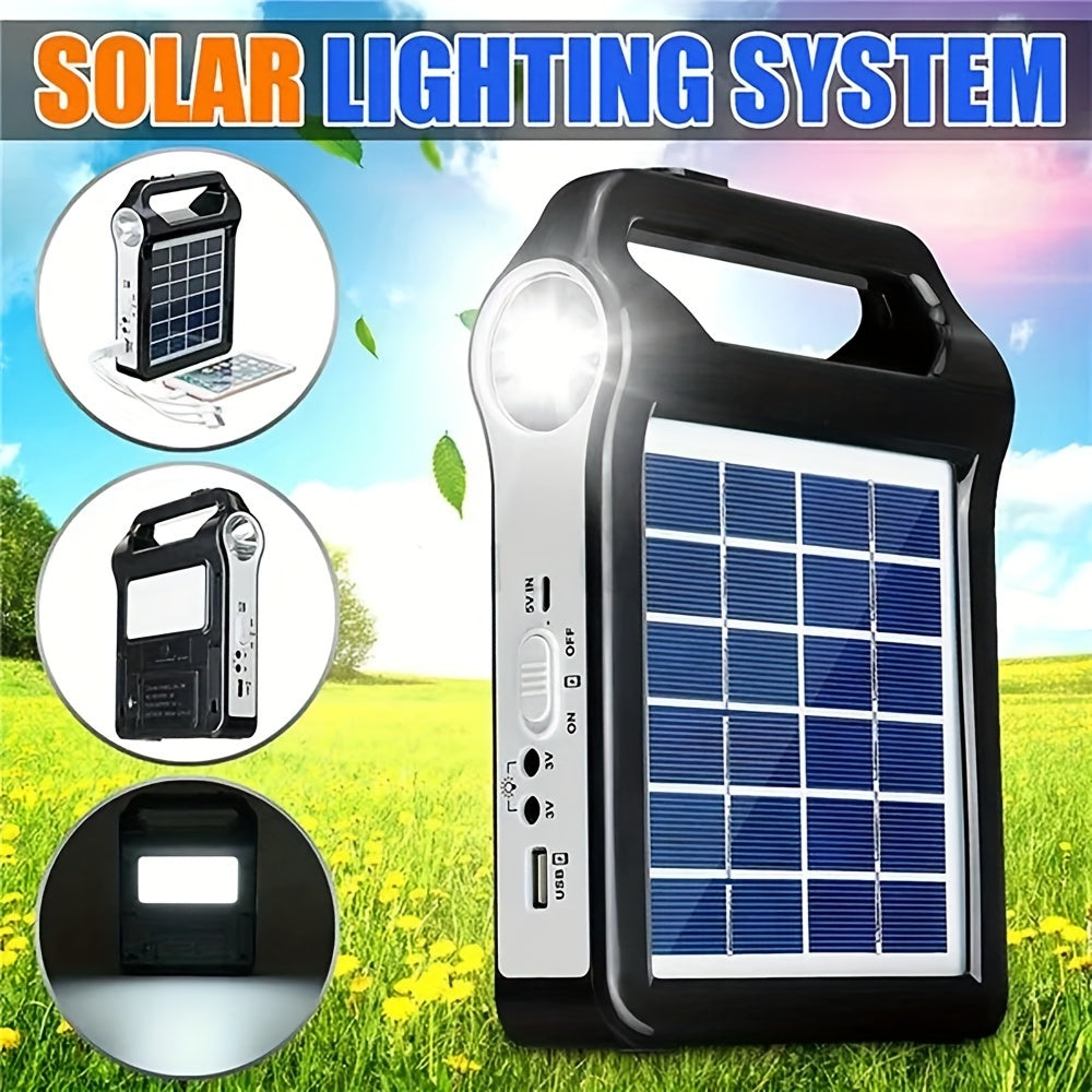 Portable Solar Power Storage System in Black, Rechargeable Lithium Battery and USB Charging with Listed 5V Solar Panel for Compatible Small-Device Charging