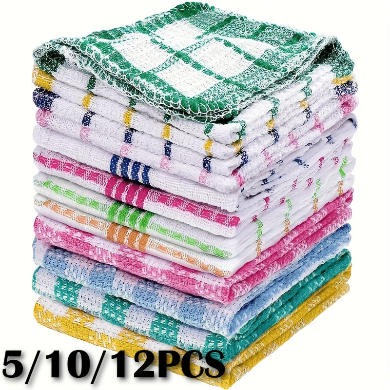 Waffle Weave Dish Cloths with Square Kitchen Towel Reference, Hand-Wash Care Wording and 5, 10 or 12-Piece Options for Everyday Cleaning and Drying Routines