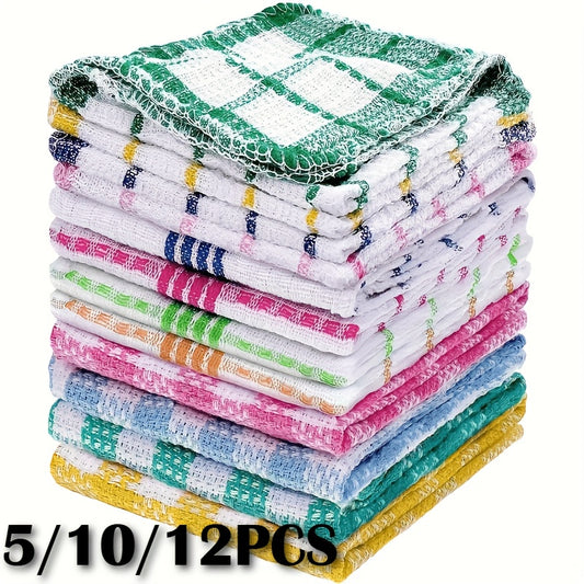 Waffle Weave Dish Cloths with Square Kitchen Towel Reference, Hand-Wash Care Wording and 5, 10 or 12-Piece Options for Everyday Cleaning and Drying Routines