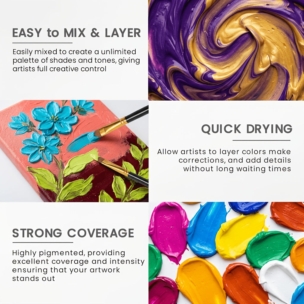 Acrylic Paint Set with 24 Colors and 12 Brushes, Listed 2.03oz Option for Home Art Practice, Seasonal Painting Projects and Creative Holiday Crafts