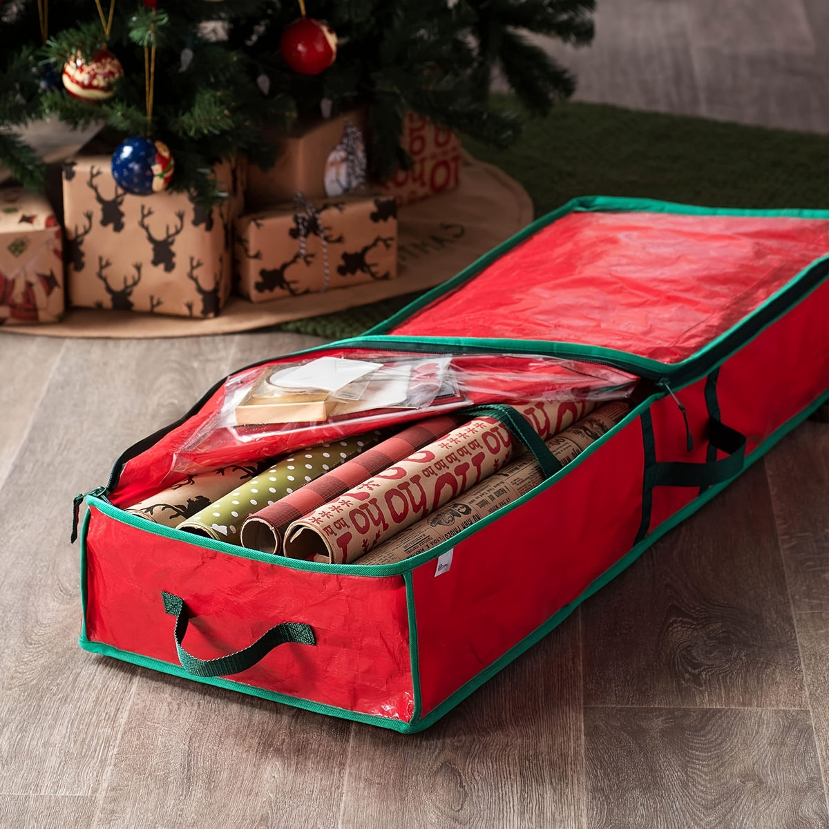 Under-Bed Wrapping Paper Organizer Bag with Multi-Compartment Storage Wording, Four Color Options for Gift Wrap, Ribbons and Seasonal Holiday Supplies