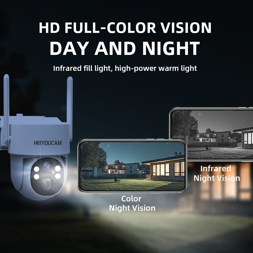 3MP Solar WiFi Security Camera with Human Tracking, Color Night Vision, Two-Way Talk, Siren and Spotlights for Outdoor Monitoring, Standard or 4-Piece Options