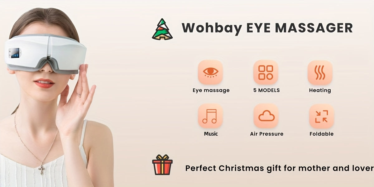 Heated Eye Massager with Air Pressure and Vibration, Portable 4D Massage Device with Music, Multiple Modes and LED Display for Home Relaxation