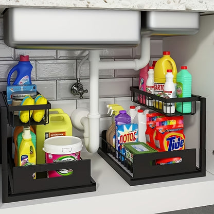 Under Sink Organizer in Black with 2-Tier Slide-Out Storage, Pull-Out Cabinet Shelf for Kitchen and Bathroom Essentials, Single or Two-Pack Options