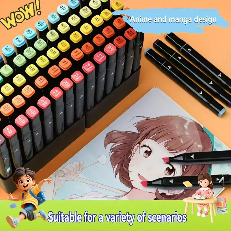 169-Piece Art Marker Assortment with Dual-Tip Drawing Pens for Adult Sketching, Illustration, Animation Design, Highlighting and Creative Drafting