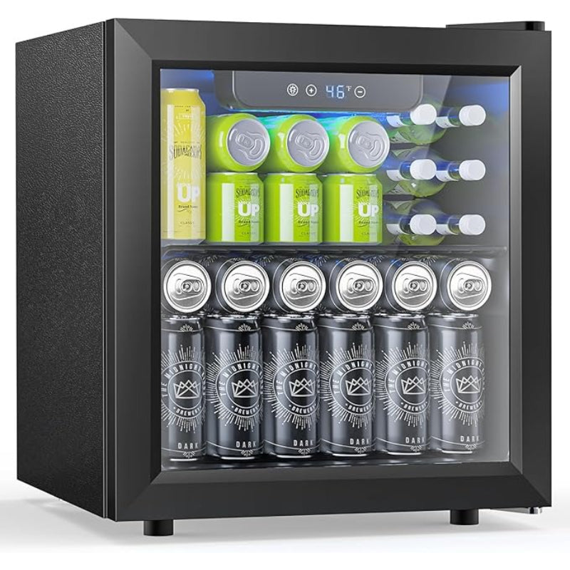 Small Beverage Cabinet by KNKDO in Black with Listed Electronic Touch Controls and LED Light, 9.51-Gallon Capacity Reference for Home or Office Storage