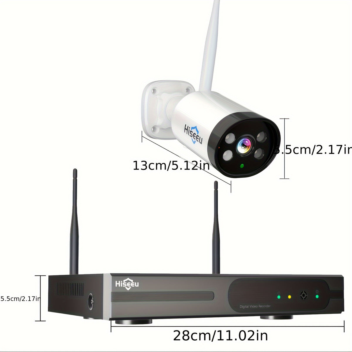 Hiseeu Wireless NVR Security Camera System with Four Listed 3MP Cameras, 10-Channel Recorder, Color Night Vision, Two-Way Audio and Dual-Band WiFi