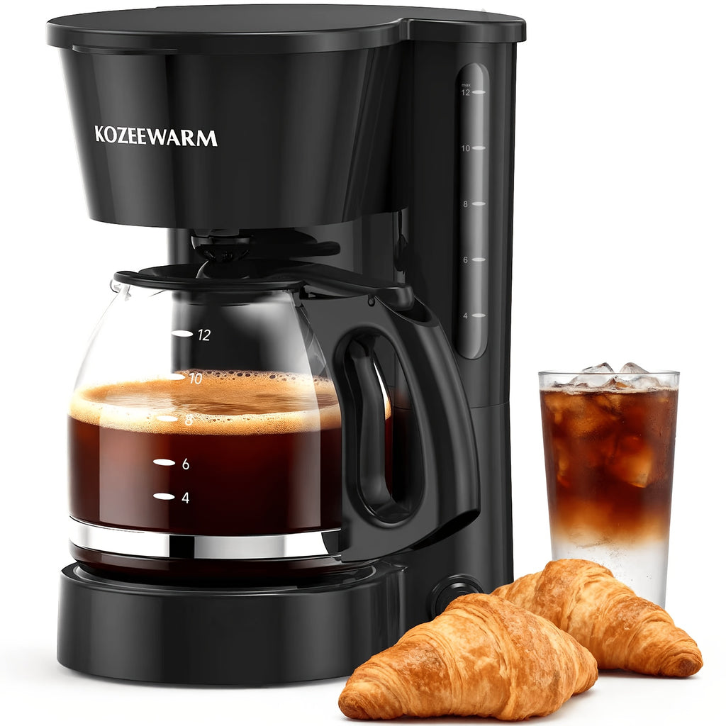 Drip Coffee Maker 12-Cup, One-Touch Coffee Machine with Reusable Filter, No-Disassembly Easy Clean, Brew for Home, Office, Kitchen, All-Day Coffee, Black