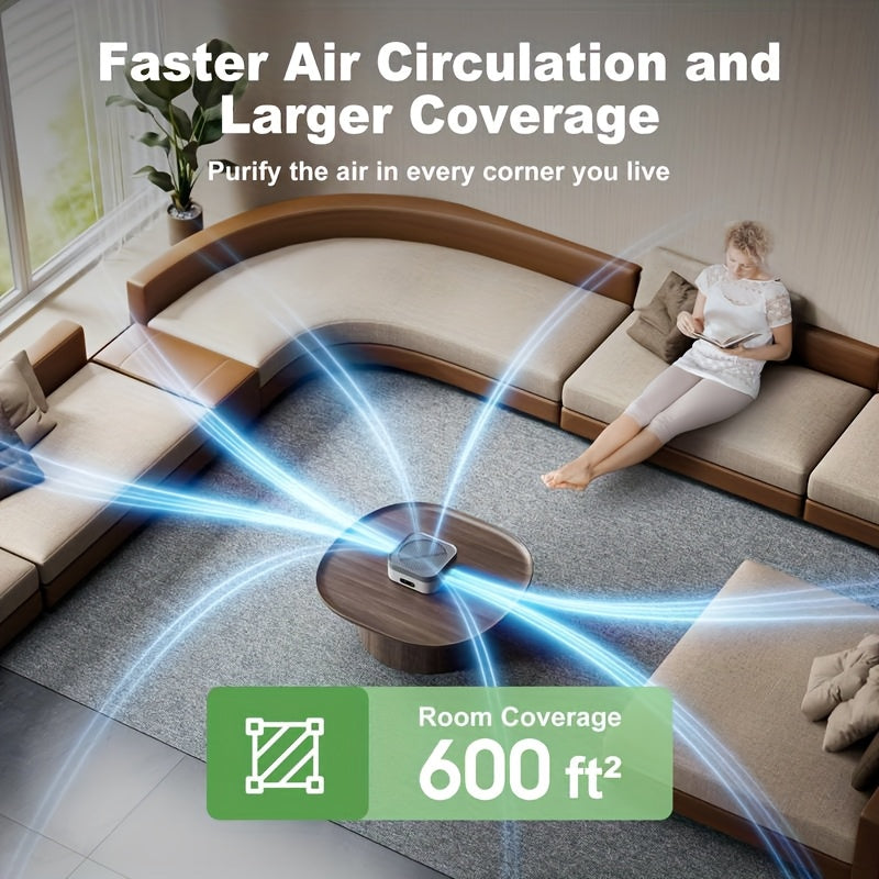 USB-C HEPA Air Purifier with 3-Stage Filtration, Sleep Mode, Three Fan Speeds and Touch Timer, Portable Air Cleaner for Bedrooms and Home Offices
