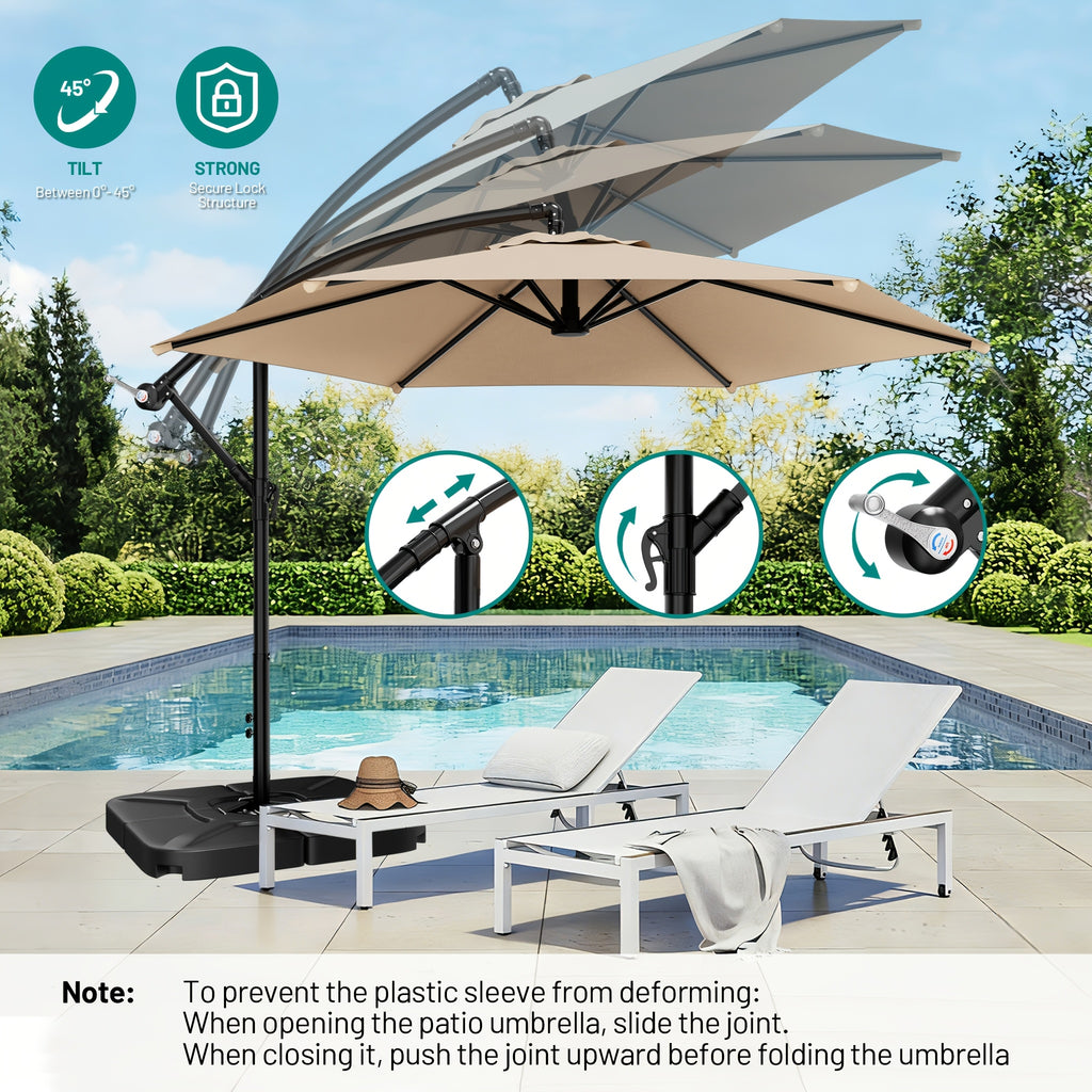 Cantilever Patio Umbrella, 10ft Offset Hanging Shade with Listed Tilt and Crank Operation, Six Ribs and Eleven Color Options for Pool Deck, Backyard and Garden Seating