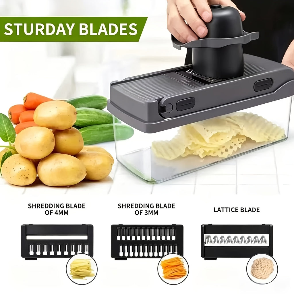 Multi-Blade Vegetable Chopper with Container, Replaceable Blade Fruit Slicer and Food Grater for Onion, Potato and Everyday Kitchen Meal Preparation