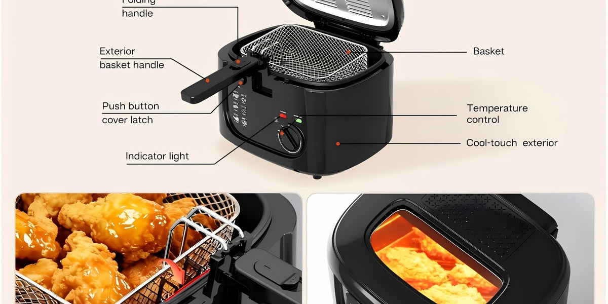 Adjustable Electric Deep Fryer with Listed 1500W Power and 84.54 Oz Capacity, Nonstick Basket, Viewing Window and Removable Lid in Black or White for Home Cooking