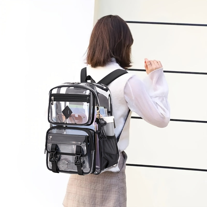 Clear PVC Backpack with Listed See-Through Book Bag Design, Black, Black Fully Transparent or Pink Options for Office Carry and Everyday Outings