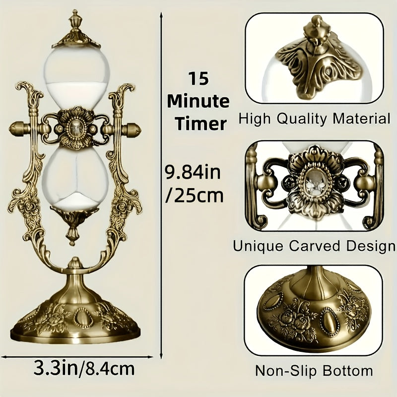 Vintage Sand Timer with 360-Degree Rotating Metal Design, Decorative Sand Clock in Brass-Labeled, Tin-Colored and U-Shaped Options for Home Office Desk Gifts