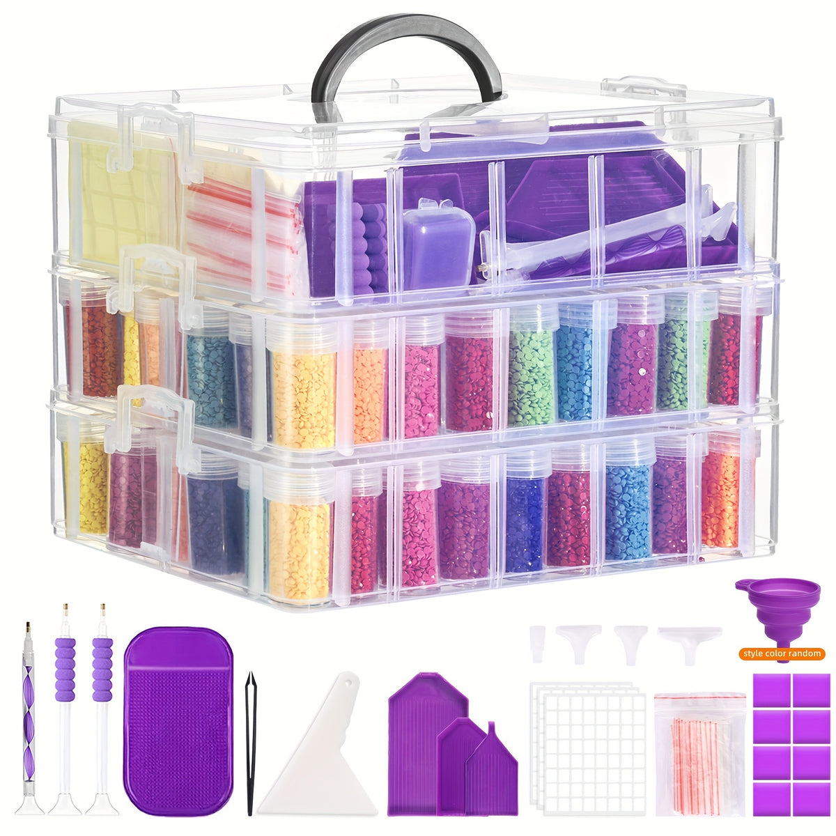 Clear Stackable Diamond Painting Organizer, Tiered Bead Storage Container with Listed Craft Tools for Sorting Diamond Art Drills and Jewelry Supplies
