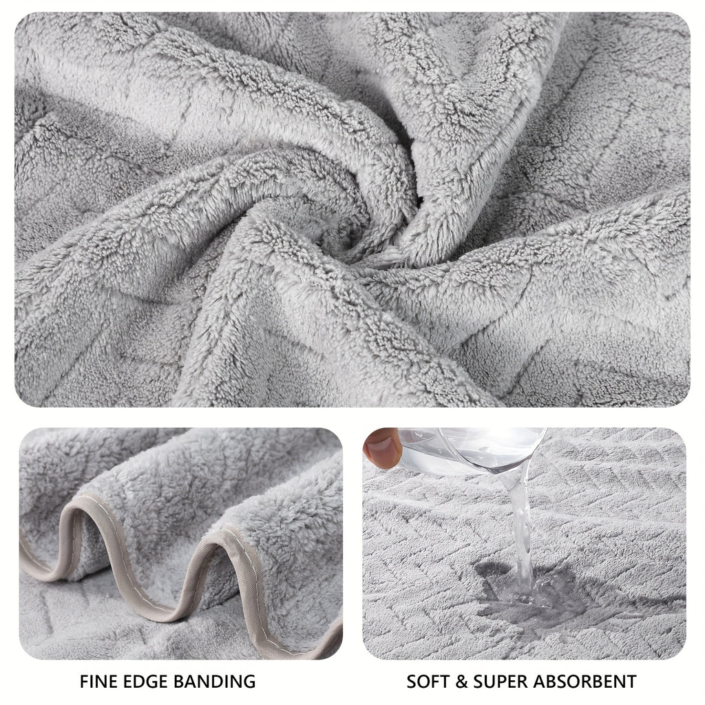 Coral Fleece Hand Towel Set of Four with Soft Fabric Wording, White, Black, Red, Gray and Unspecified-Color Options for Home Bathroom, Spa and Guest Room Routines