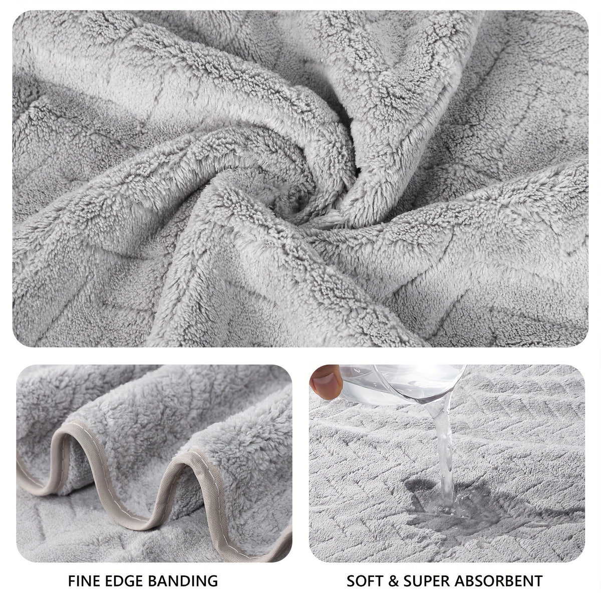 Coral Fleece Hand Towel Set of Four with Soft Fabric Wording, White, Black, Red, Gray and Unspecified-Color Options for Home Bathroom, Spa and Guest Room Routines