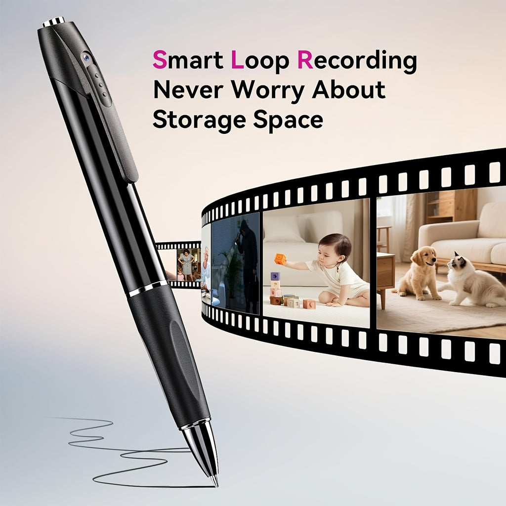 1080P Pen Camera with Rechargeable 350mAh Battery, One-Button Power and Loop Recording, No-WiFi Portable Video Recorder with 64GB Card or No-Card Options