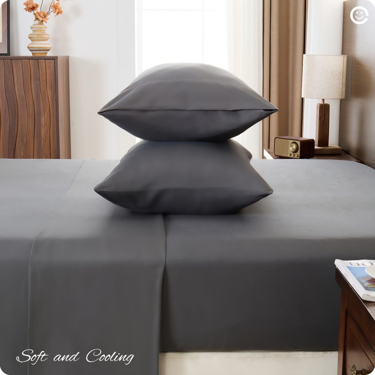 Four-Piece Cooling Sheet Set with Listed Extra Deep Pockets, Soft Wrinkle-Resistant Bedding in Twin, Full, Queen, King and California King Size Options