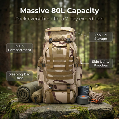 Men's Outdoor Travel Backpack with Double-Shoulder Carry and Removable Flag Patch Reference, Gray, Desert, Khaki or Black-3 Options for Everyday Trip Packing