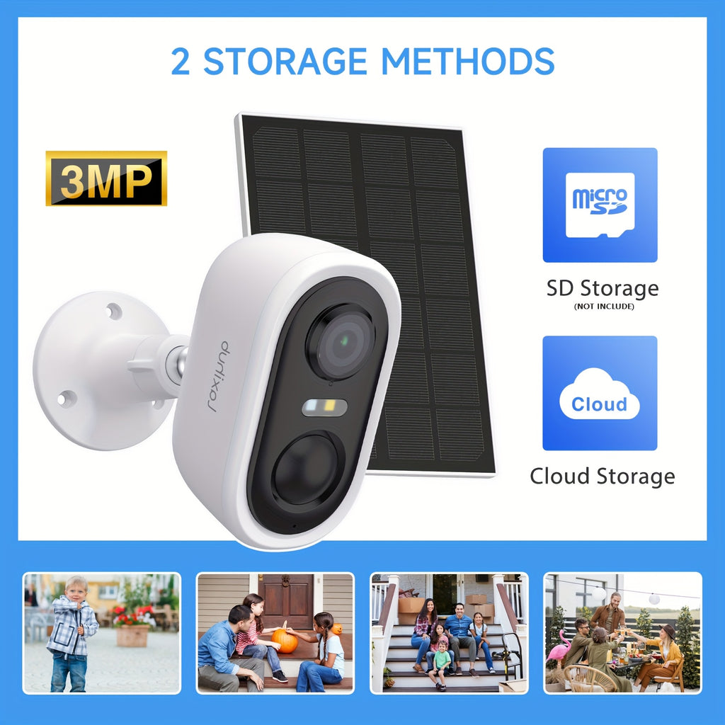 Battery Powered Outdoor Security Camera, 3MP 1296P Video with 2.4GHz WiFi, Human Motion Detection, Color Night Vision and Optional Solar Configurations