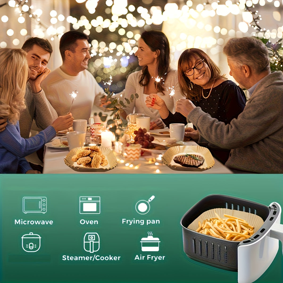 Yellow Square Air Fryer Liners in 50 or 100-Piece Packs with Listed Nonstick and Oil-Proof Design for Compatible Oven Baking and Everyday Kitchen Cooking