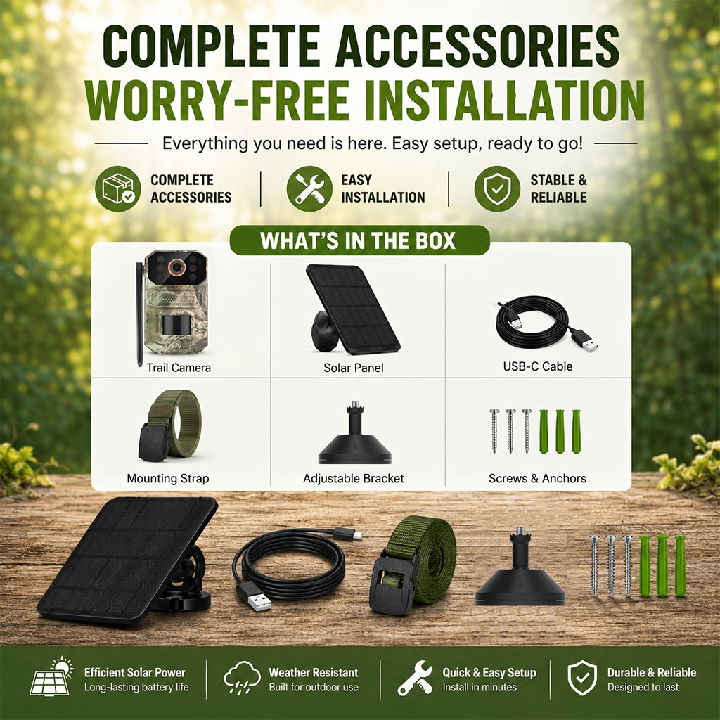 Camouflage Cellular Trail Camera with Listed 3K Imaging, Solar Panel Support, 40ft Motion Detection, Infrared Night Vision and Wide-Angle Lens for Wildlife Observation