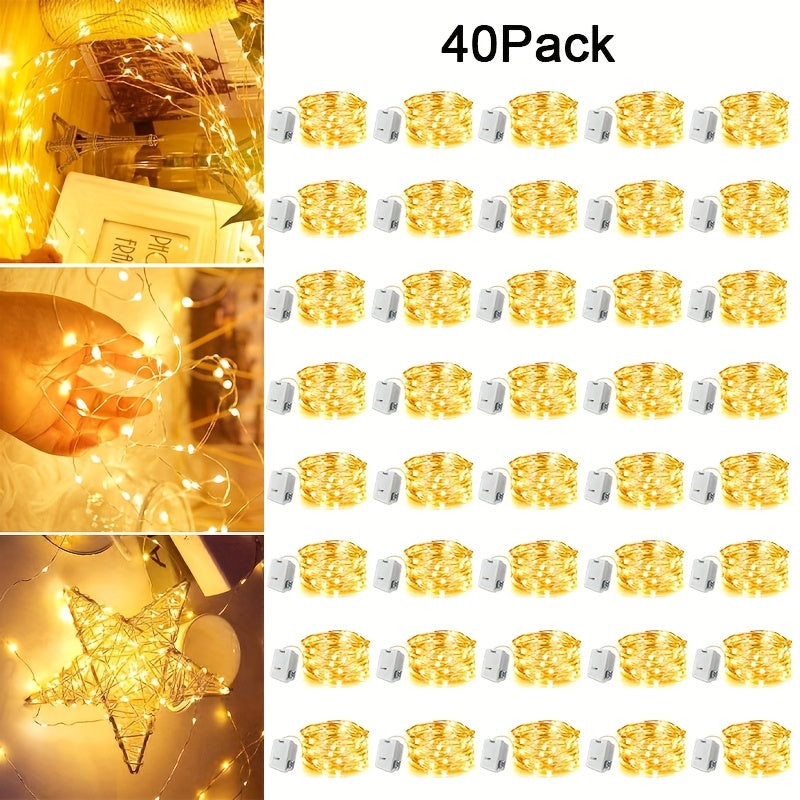Battery Operated Fairy String Lights, 7ft 20 LED Silvery Wire Decoration with 40-Piece Color Options for Bedroom Displays, Wedding Tables and Christmas Parties