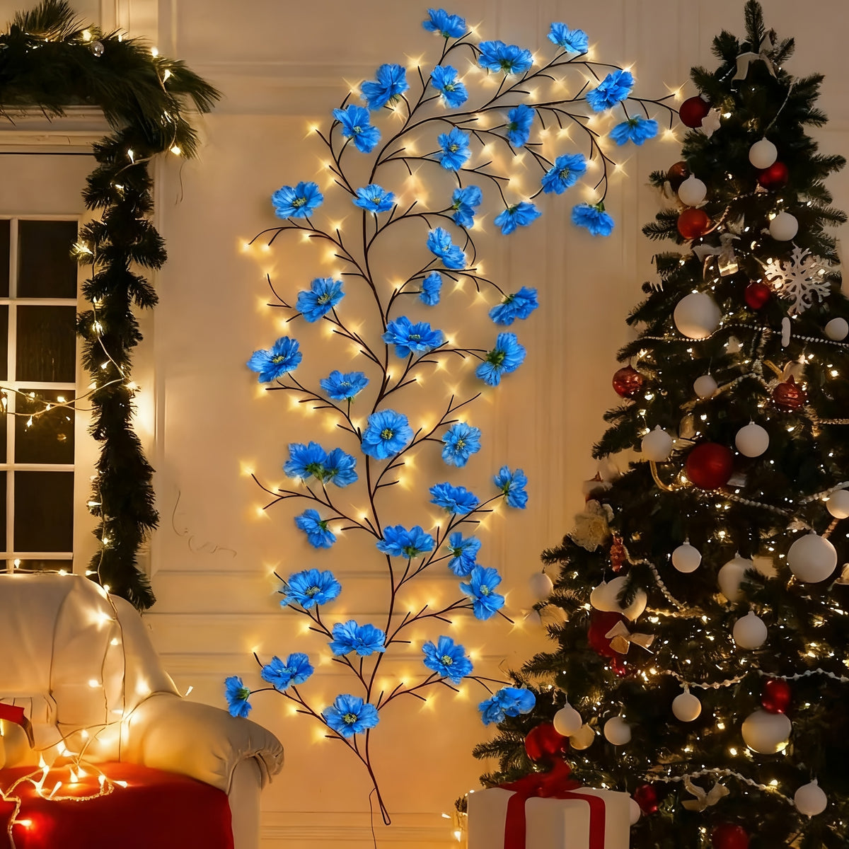 USB-Powered Decorative Fairy Lights by AMill with Cherry Blossom Garland Reference, Dimmable Indoor Lighting and Firework, 96LED, Pink or Butterfly Options