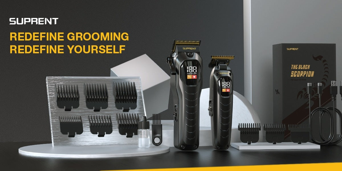 Cordless Grooming Tools by SUPRENT for Men, T-Blade Beard Trimmer or Hair Clippers with Listed LED Display and Rechargeable Power for Home Styling