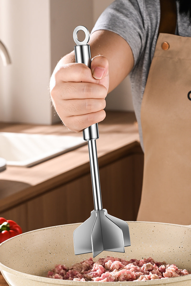 Six-Blade Stainless Steel Meat Chopper with Listed 304 Steel Construction, Single Manual Ground Beef Masher and Potato Mixing Tool for Home Meal Prep