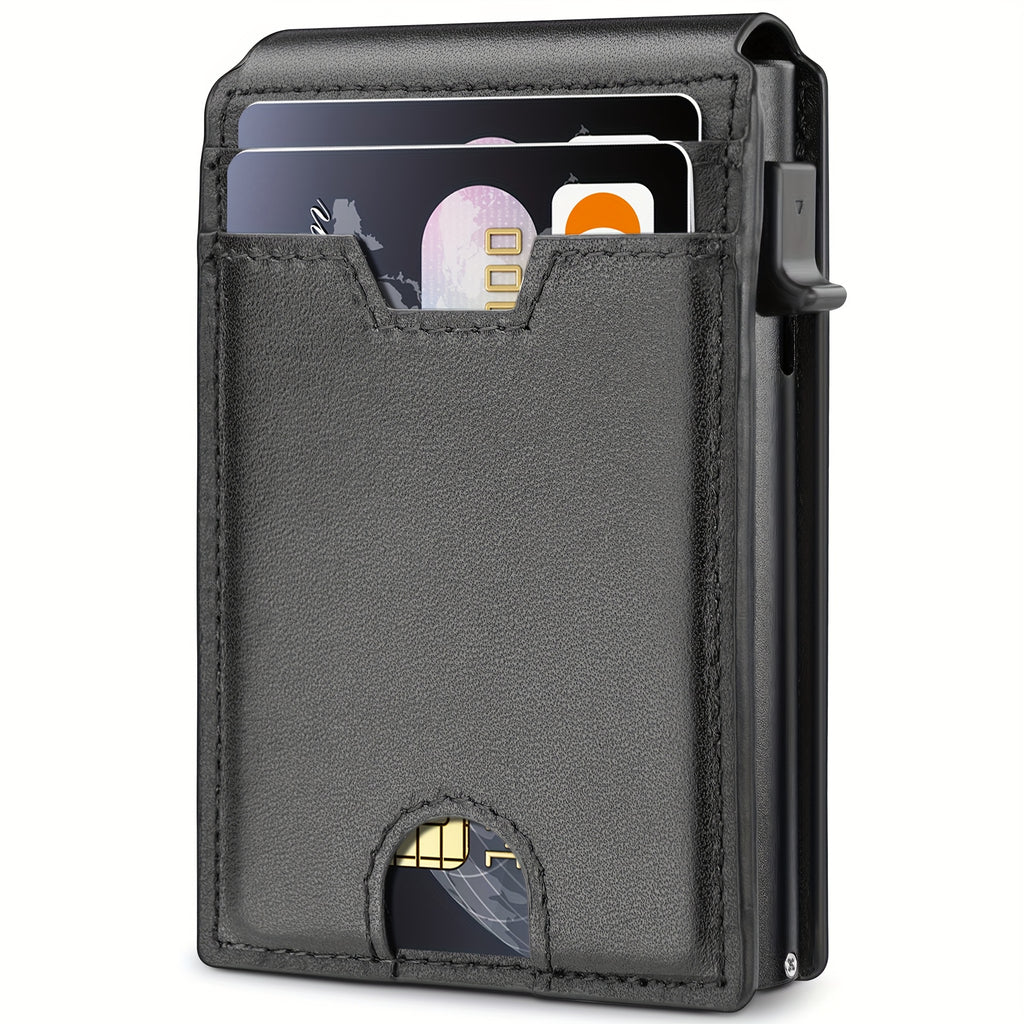 Pop Up Card Wallet for Men with Money Clip and ID Window, Slim Aluminum Bifold Credit Card Holder with Listed RFID Blocking Design for Everyday Carry